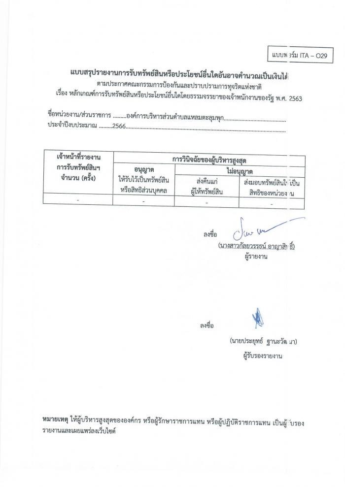 รายงานการรับทรัพย์สินหรือประโยชน์อื่นใดโดยธรรมจรรยา